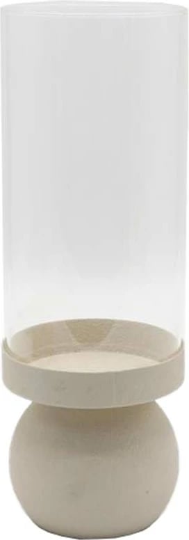 Mbajtëse për qiri VELA, metal dhe xham, ngjyrë bezhë, 12.5x12.5x30cm