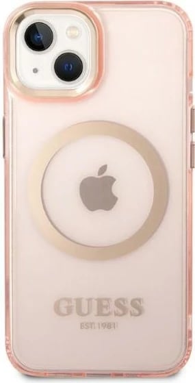 Mbështjellës Guess Gold Outline MagSafe për iPhone 14 Plus 6.7", rozë
