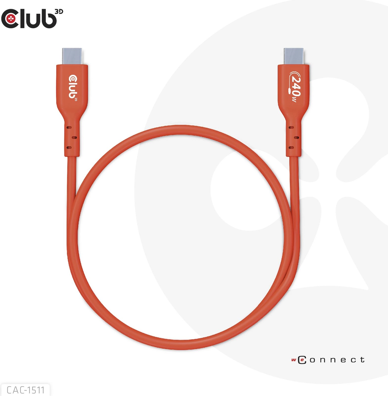 Kabllo USB-C Club3D 4m, 240W, 480Mb/s, e kuqe