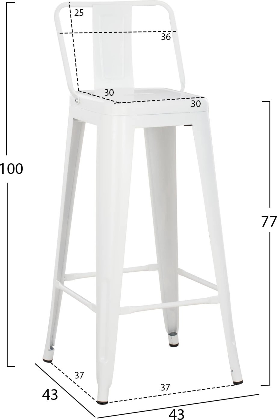 Karrige për bar me mbështetëse MELITA-PRO FH8643.41 metalike, ngjyrë e bardhë mat, 42x42x100H cm