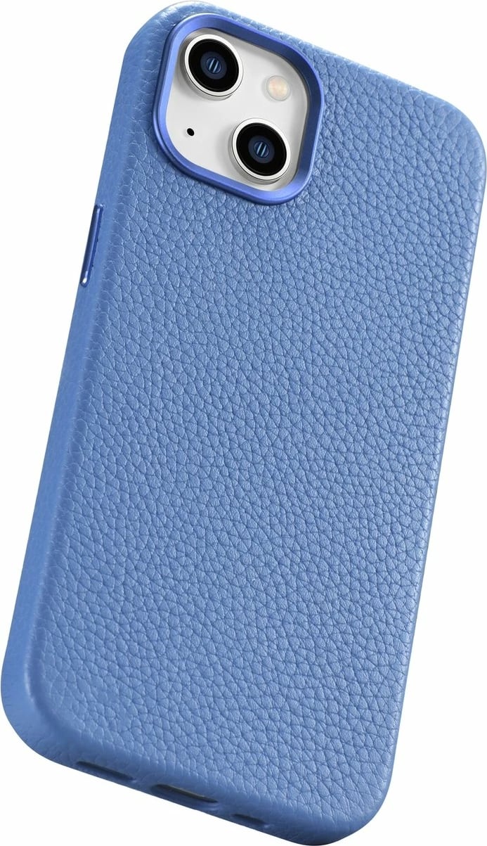 Mbështjellës iCarer Litchi Premium për iPhone 14, lëkurë natyrale, MagSafe, Kaltër e lehtë