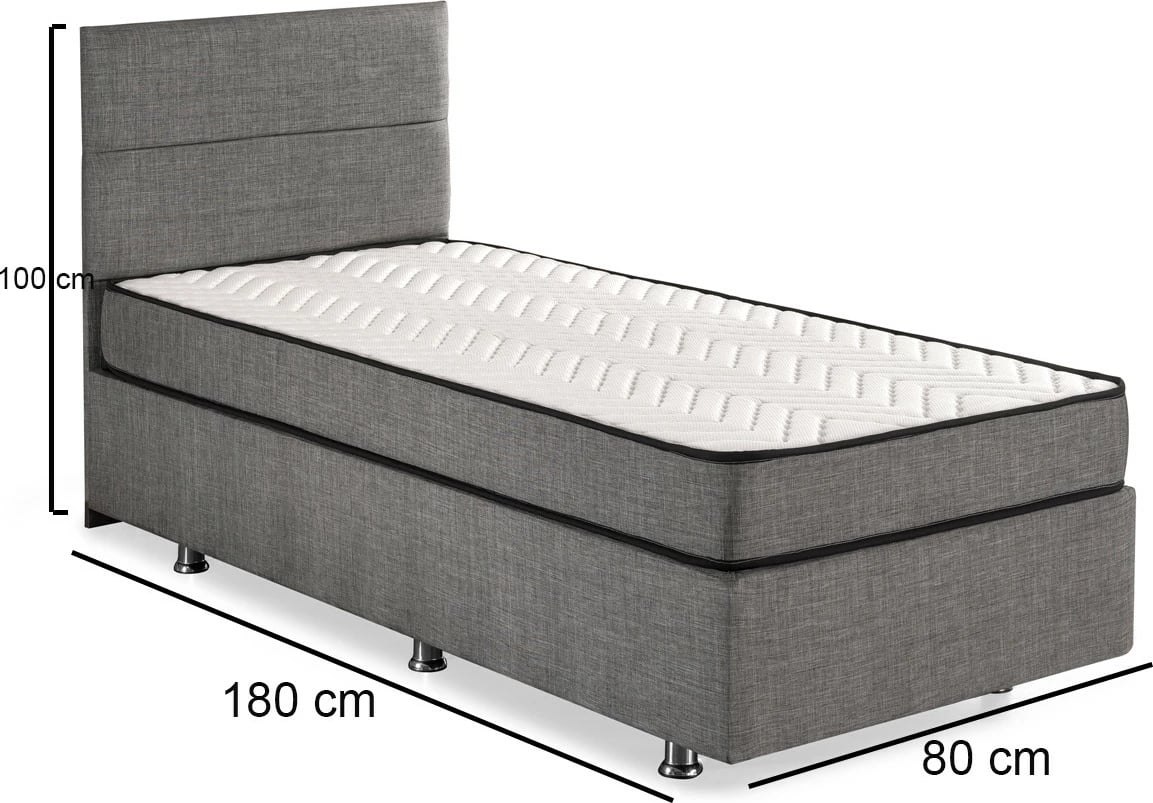 Set krevat tek, dyshek, bazë me sandëk dhe shpinore, ngjyrë gri, Hanah Home, 80x180