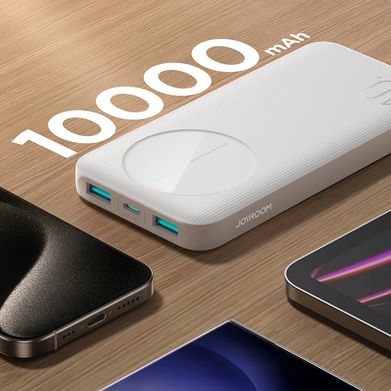 Powerbank Joyroom JR-PBF12, 10000mAh, 3 porta, i bardhë