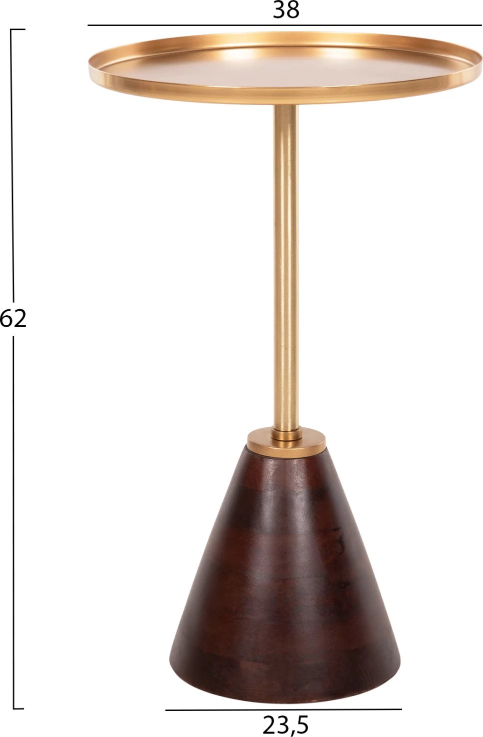 Tavolinë anësore rrethore KAPPUR FH9726 dru mango ngjyrë arre-metal në ar Φ38x62Hcm