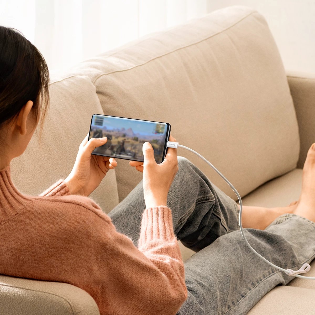Kabllo Baseus Dynamic Series USB-A në USB-C, 2m, 100W, Bardhë