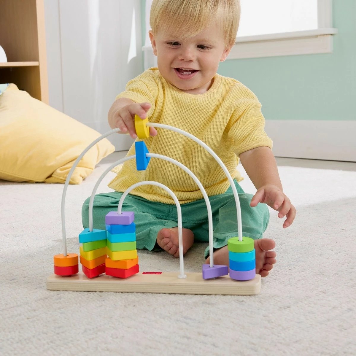 Lodër druri edukative me rruaza rrëshqitëse, Fisher-Price, JFG15, 21 elemente, multingjyrëshe