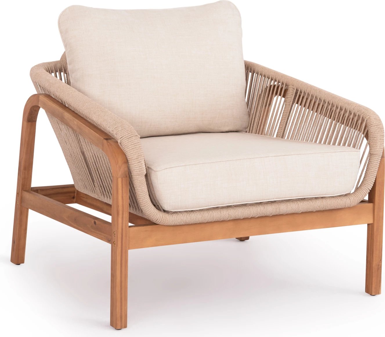 Karrige lounge për jashtë Oasis, dru akacie, alumin & litar, bezhë, 92x80x71.5-82cm