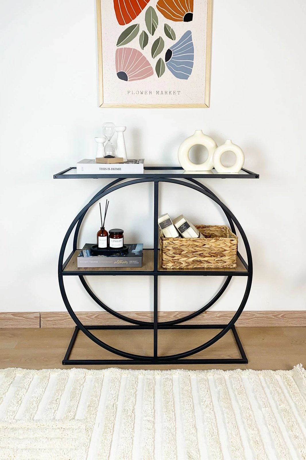 Komodë Hanah Home, ngjyrë Atlantic Pine, xham transparent