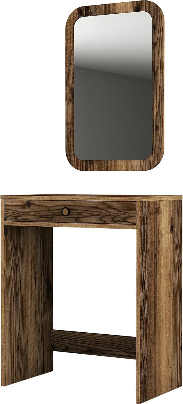 Tavolinë grimi Skye Decor, pasqyrë Lizbon, ngjyrë arre