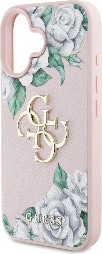 Mbështjellës Guess Grained Roses Big 4G logo për iPhone 16, Rozë Mbështjellës Guess Grained Roses Big 4G logo për iPhone 16, Rozë