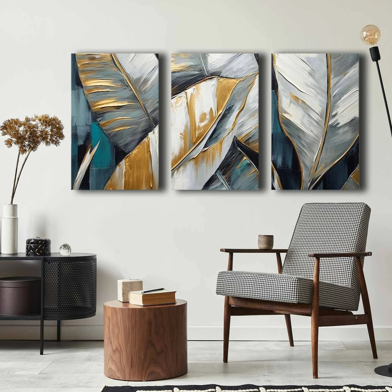 Set pikturash dekorative në kanavacë, shumëngjyrëshe, 3 pjesë, Wallity, 3P4570GSC-013