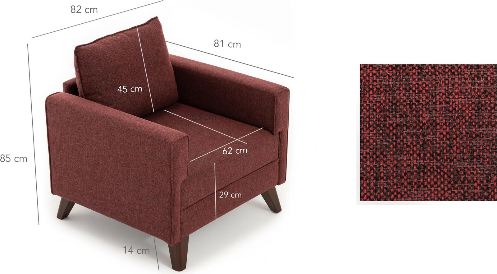 Fotel një vendësh Atelier del Sofa, Bella, ngjyrë e kuqe e errët