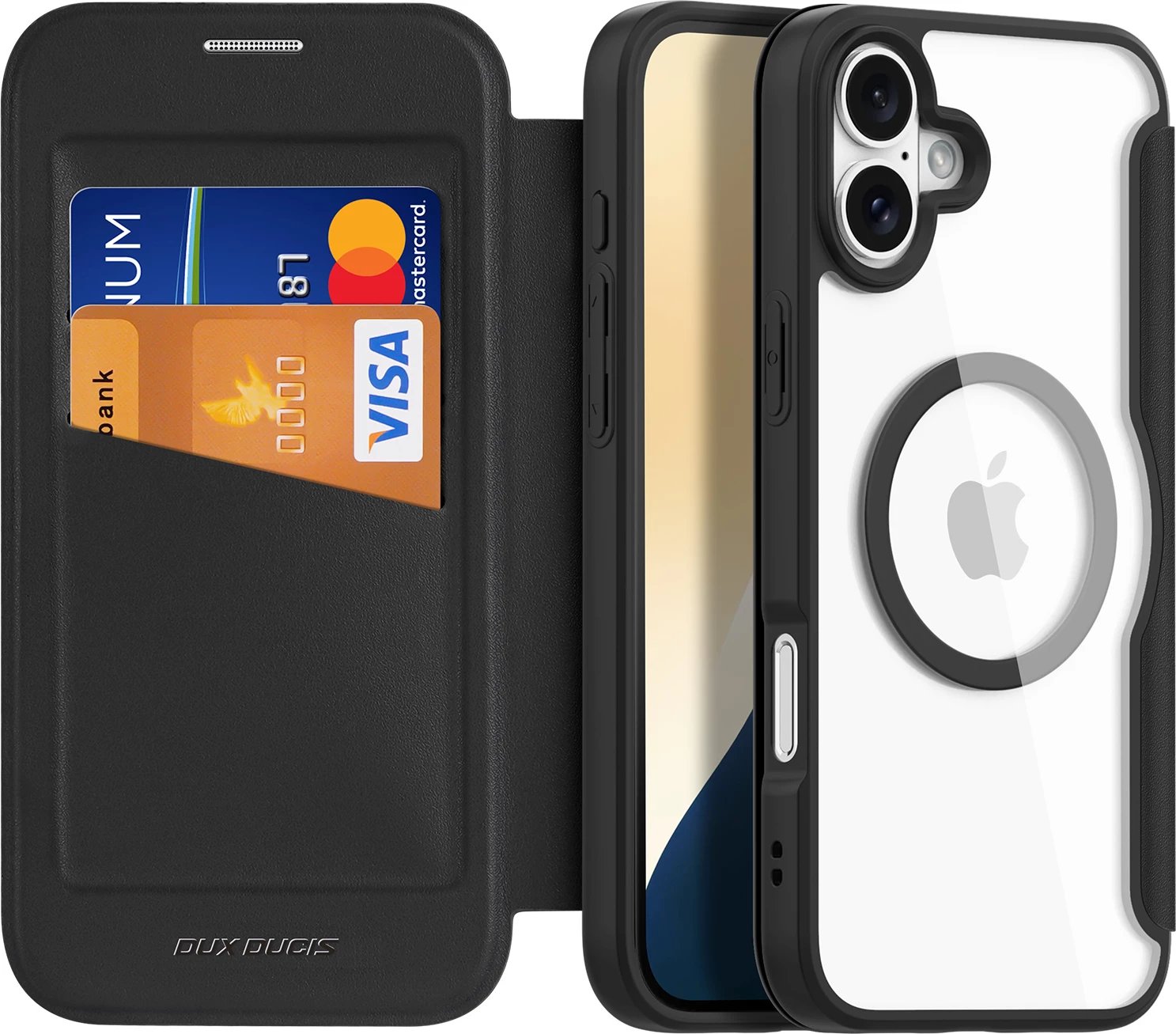 Mbështjellës Dux Ducis Skin X Pro për iPhone 16, me MagSafe, me kapak, i zi