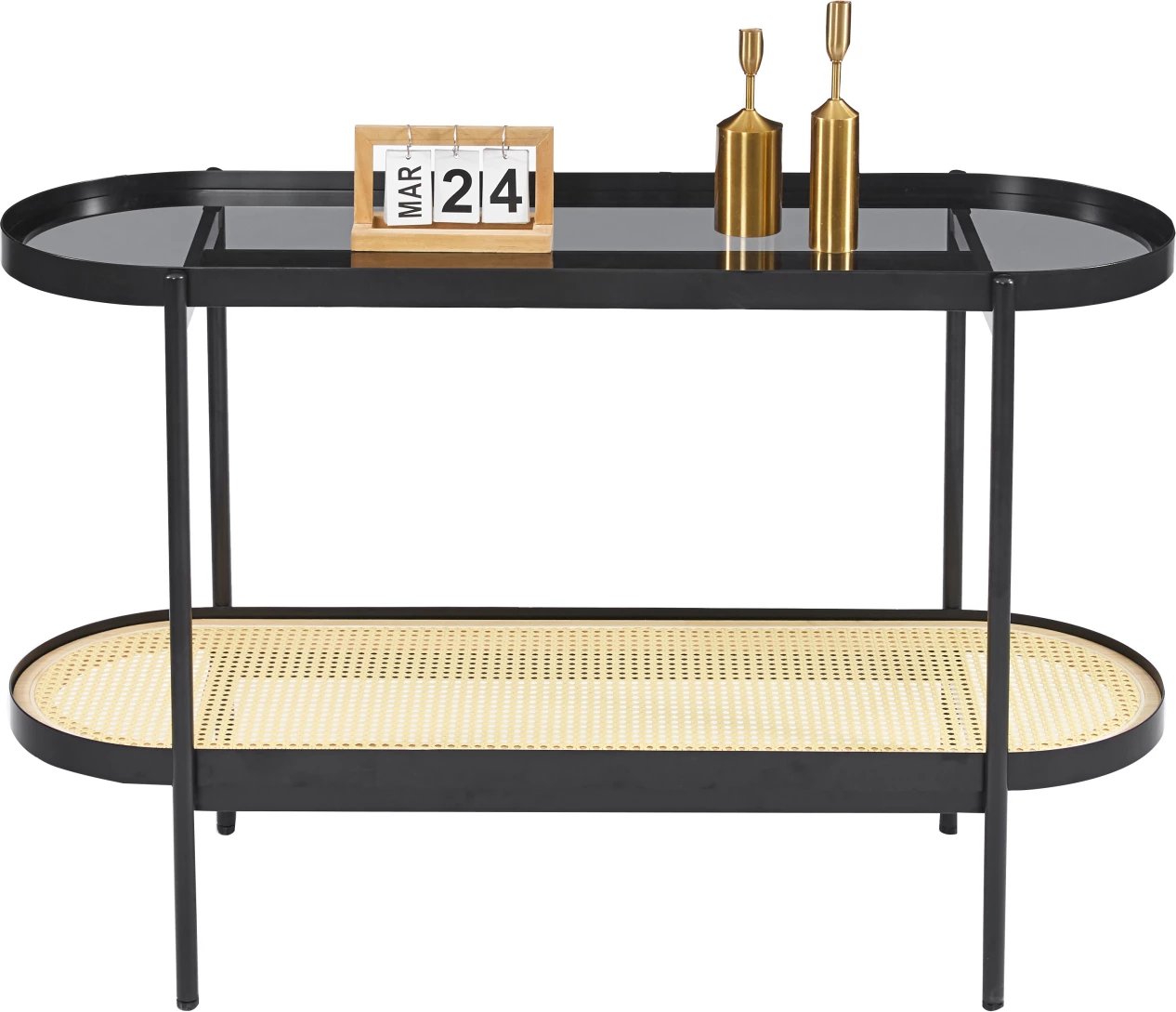 Konsolë SEITZ FH18032, xham, metal, ratan, 120x38x76 cm