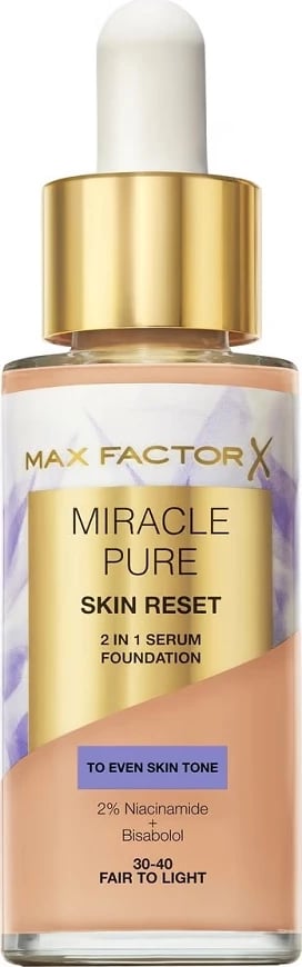 Fondatinë Max Factor Miracle Pure 2-in-1 Skin Reset për femra 30-40 Fair to Light 30ml