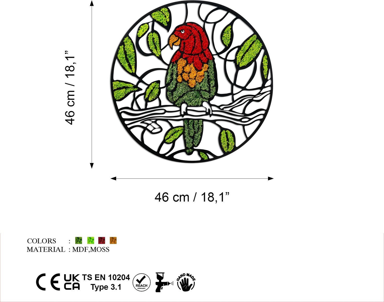 Aksesor dekorativ muri Wallity, myshk - papagall
