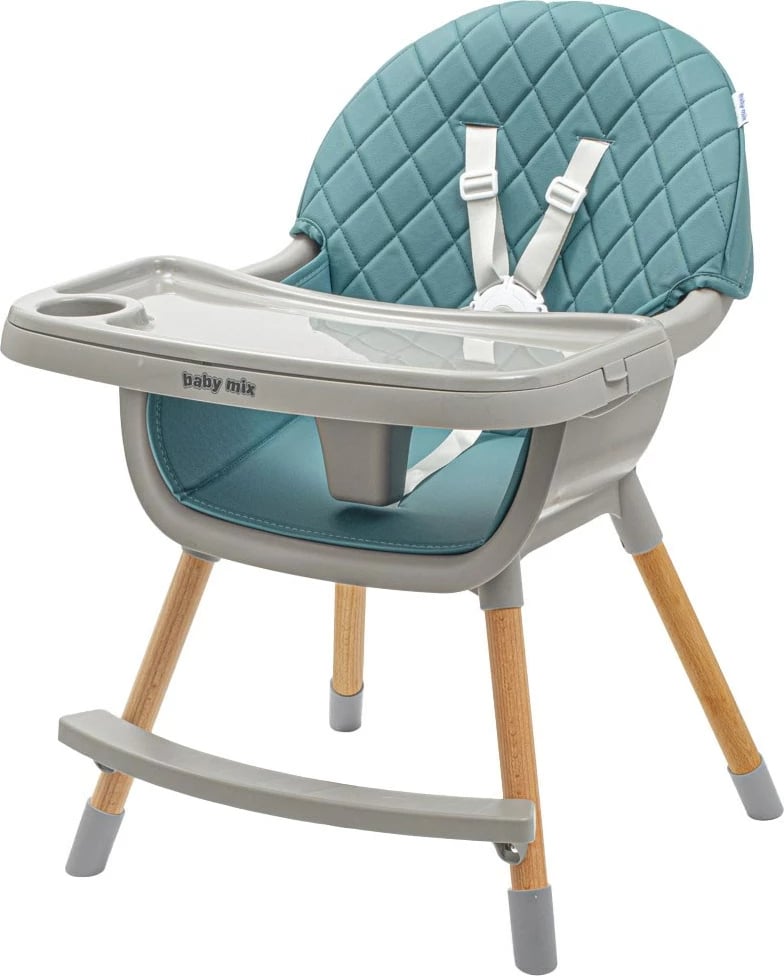 Karrige e lartë bebe, Baby Mix, Freja, tabaka dyshe e rregullueshme, rrip 5-pikësh, deri 15 kg, eko-lëkurë, jodrëshqitëse, jeshile