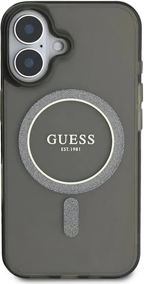 Mbështjellës Guess IML Glitter Circle MagSafe për iPhone 16, zi Mbështjellës Guess IML Glitter Circle MagSafe për iPhone 16, zi