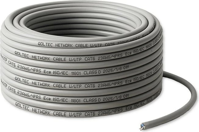 Kabllo rrjeti, Qoltec, 54558, CAT6 U/UTP bakër i plotë 25m 1 Gb/s 250 MHz, gri