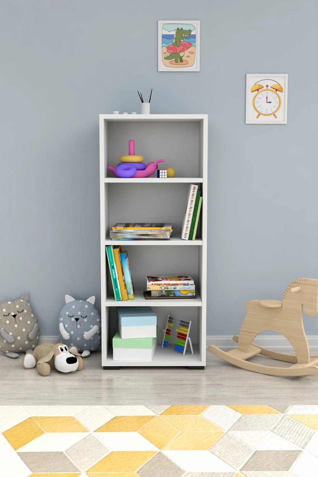 Raft librash, ngjyrë e bardhë, Hanah Home, xham