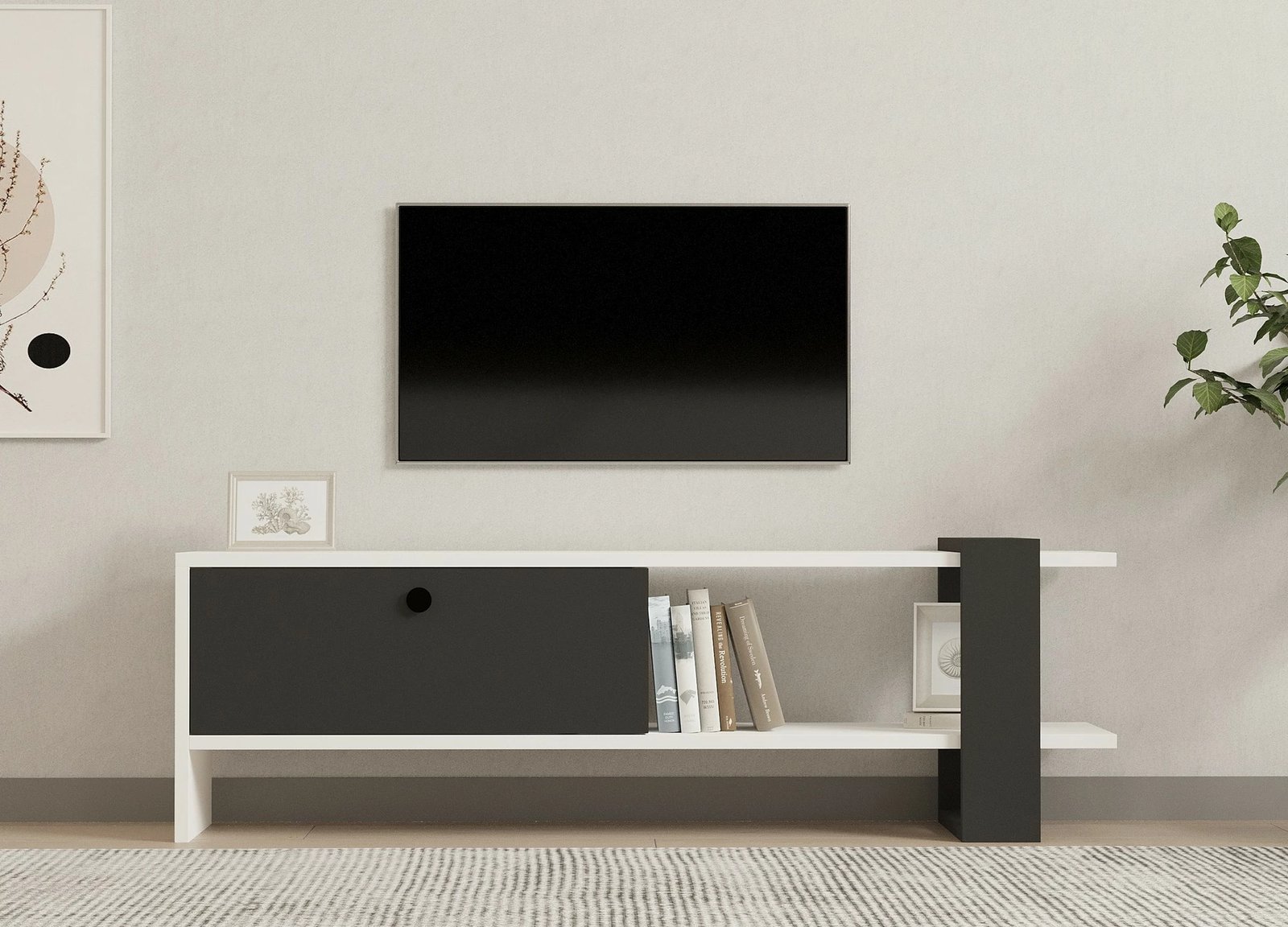 Komodë TV Hanah Home, Funda, anthracite dhe e bardhë