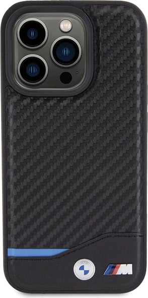 Mbështjellës BMW Leather Carbon për iPhone 15 Pro, i zi