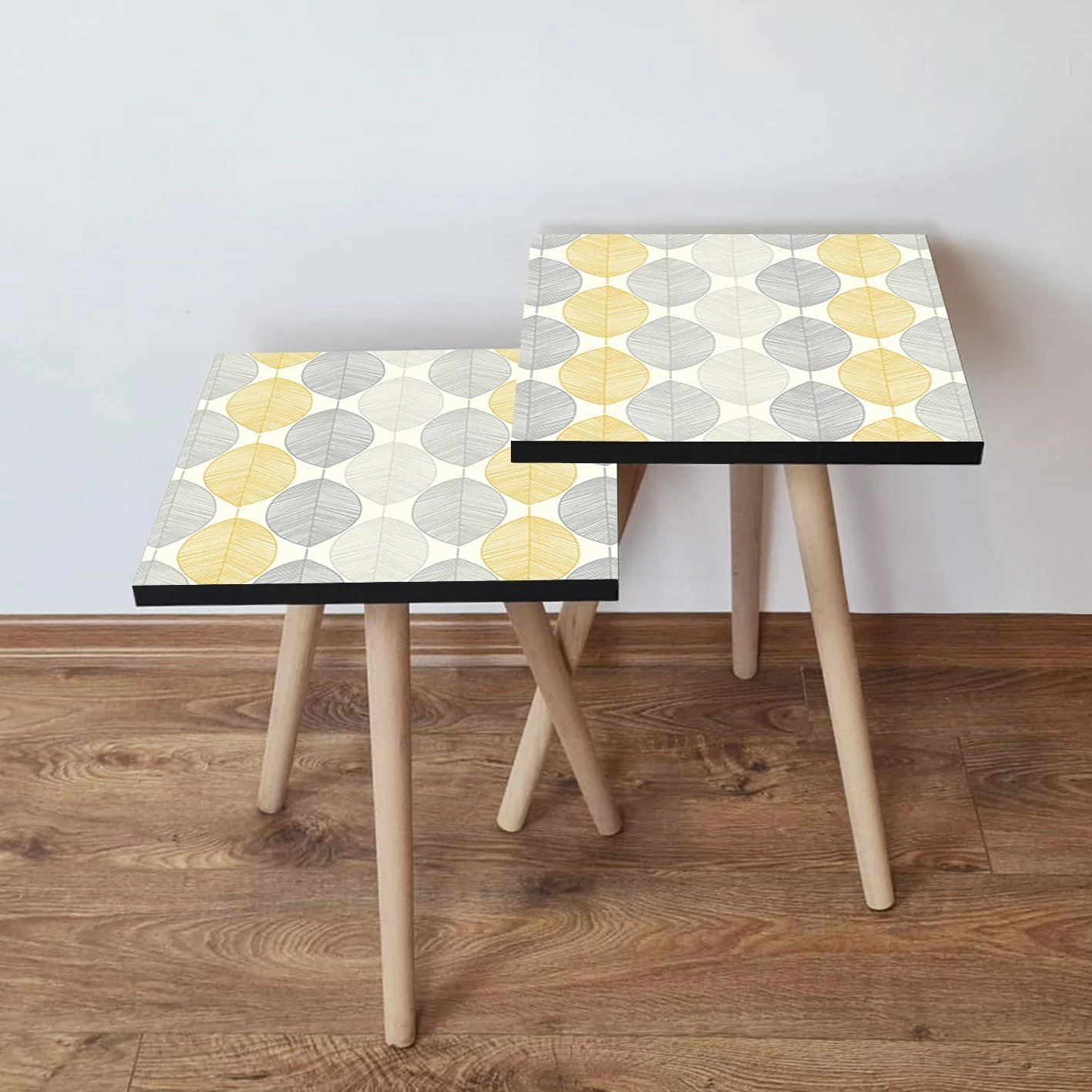 Set tavolina të ndërlidhura, 2 copë, Skye Decor, 2Shp177, bardhë/gri/verdhë