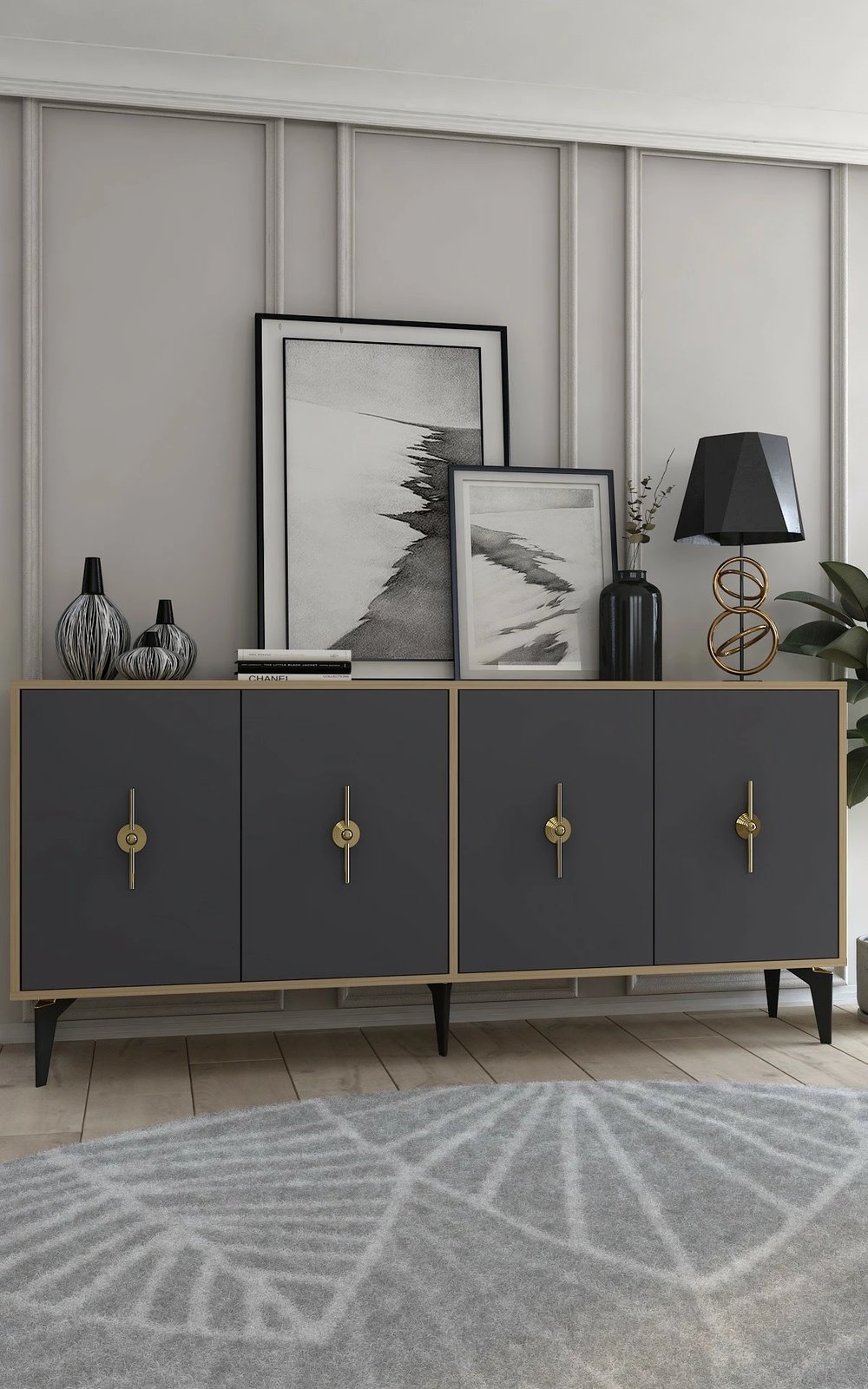 Konsol Skye Decor, ngjyrë lis safir dhe antracit