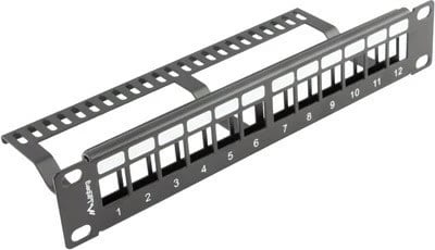 Panel patch Lanberg PPKS-9112-B, 12 porta, 1U, metal, gri