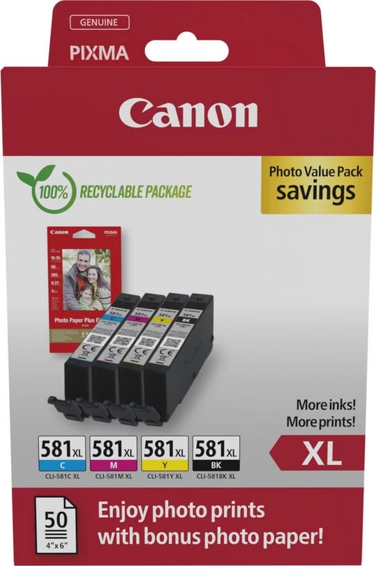 Fishek boje, Canon, CLI-581XL / 2052C006, XL multipack, e zezë/cyan/magenta/e verdhë