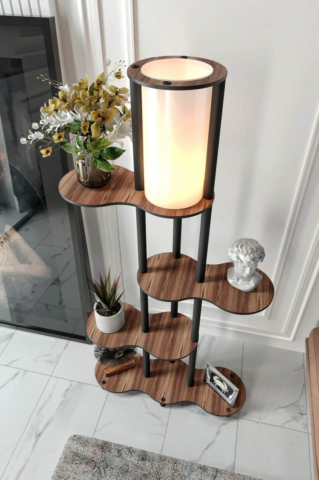 Llambë dyshemeje me rafte, ngjyrë arre, Opviq KS-11114, 150cm