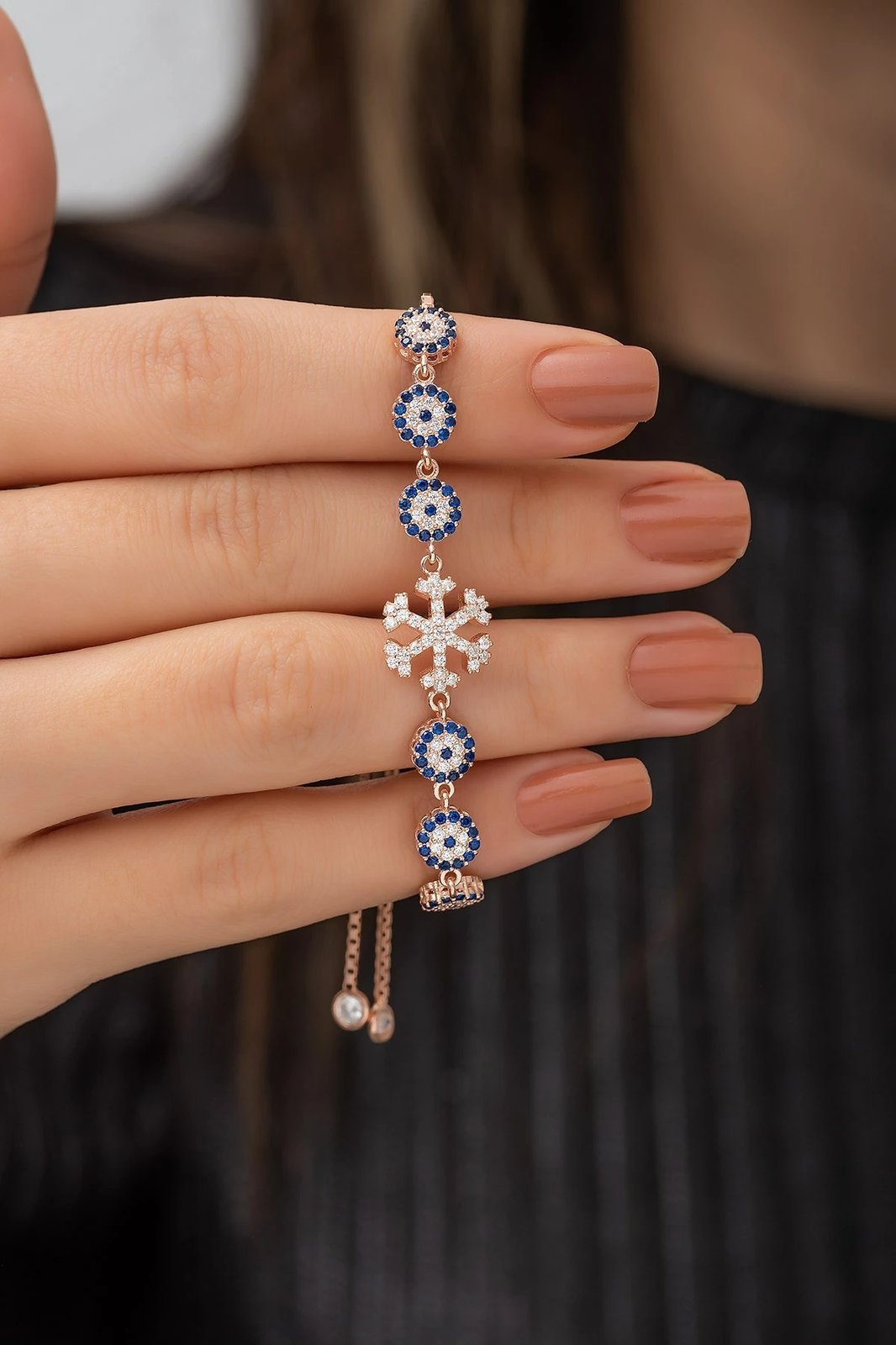 Byzylyk argjendi Jumeon, TRDYL311, rozë gold, bardhë, kaltër navy