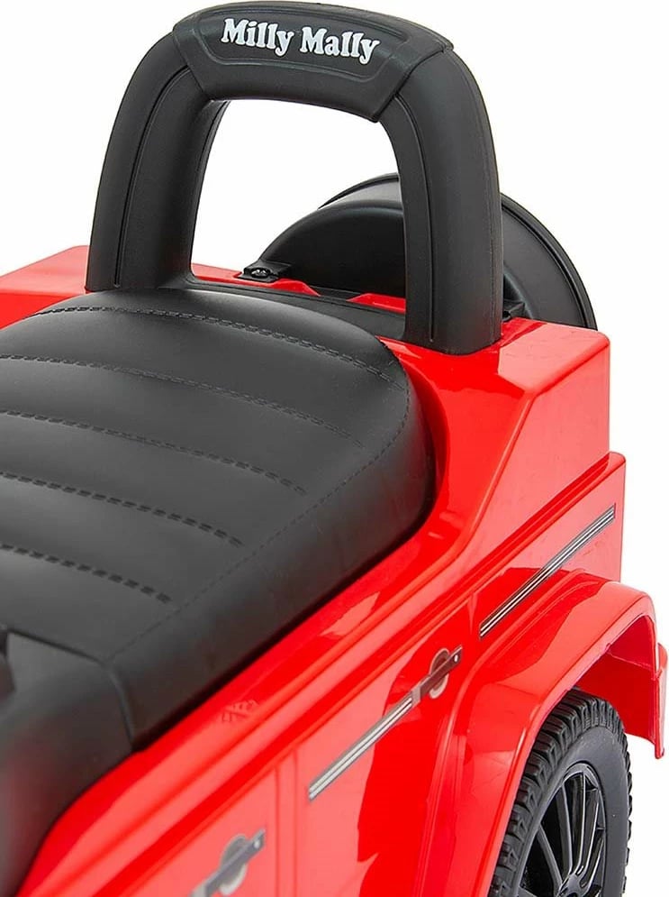 makinë lodër shtytëse për fëmijë, Milly Mally, Mercedes G350d, timon me tinguj, rrota para rrotulluese, sedilje me hapësirë, 12-36 muaj, 25 kg, e kuqe