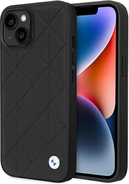 Mbështjellës BMW Leather Quilted për iPhone 14 6.1", i zi