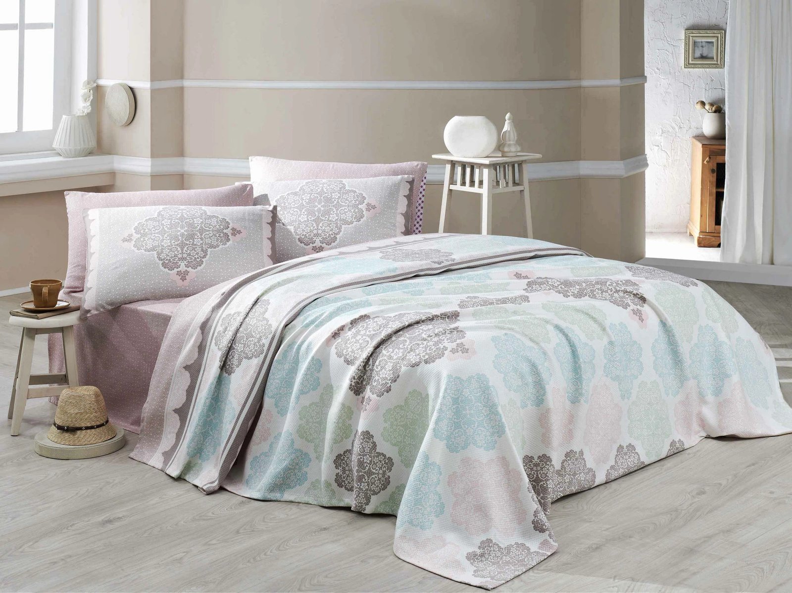 Set piké dopio L'essentiel, Andalucia, ngjyra turquoise