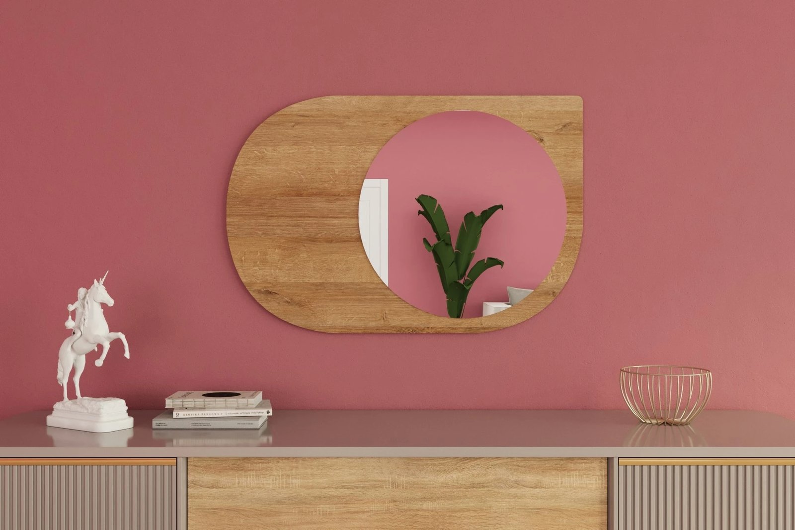 Pasqyrë dekorative Skye Decor, ngjyrë Sapphire Oak, Pubble