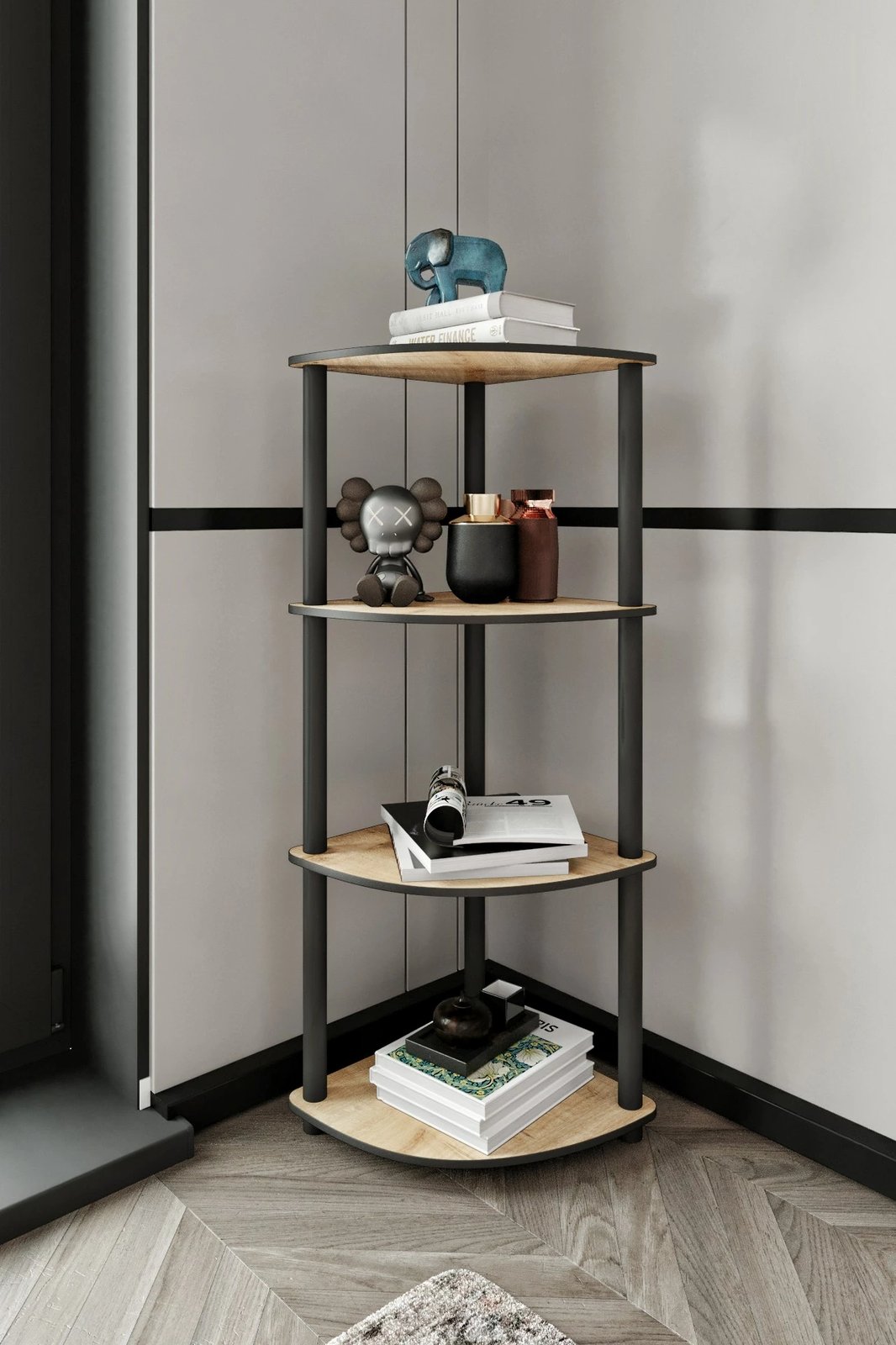 Raft këndi për libra, ngjyrë lisi, Skye Decor, 4 nivele