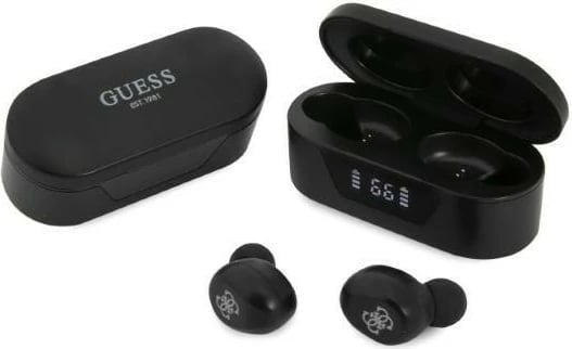 Kufje TWS GUESS GUTWST31EK, Bluetooth 5.0, me mikrofon, të zeza, me kuti karikimi