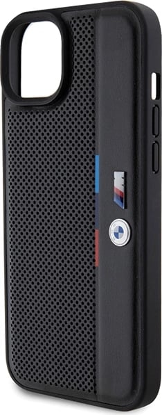 Mbështjellës BMW Perforated Tricolor Line për iPhone 15 Plus / 14 Plus, i zi