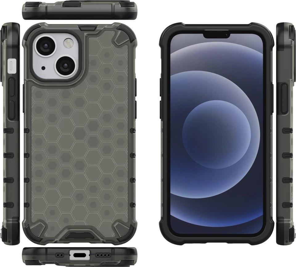 Mbështjellës Hurtel Honeycomb Case për iPhone 13 mini, i zi