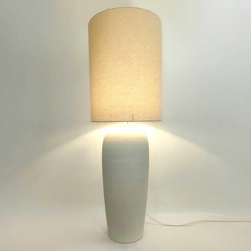 Llambë tavoline EONIA, qeramikë dhe lino, e bardhë, 35x35x101cm