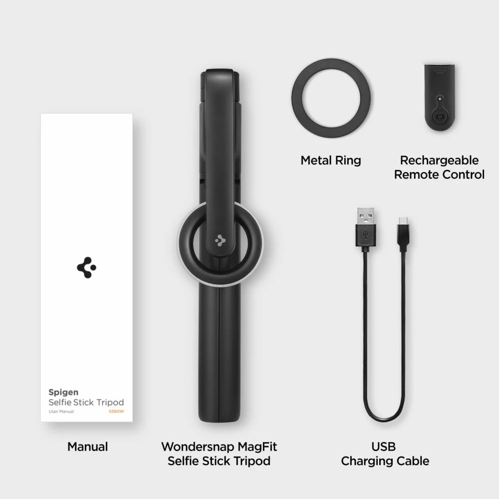 Selfie stick Spigen S580W me MagSafe, Bluetooth, tripod, e zezë