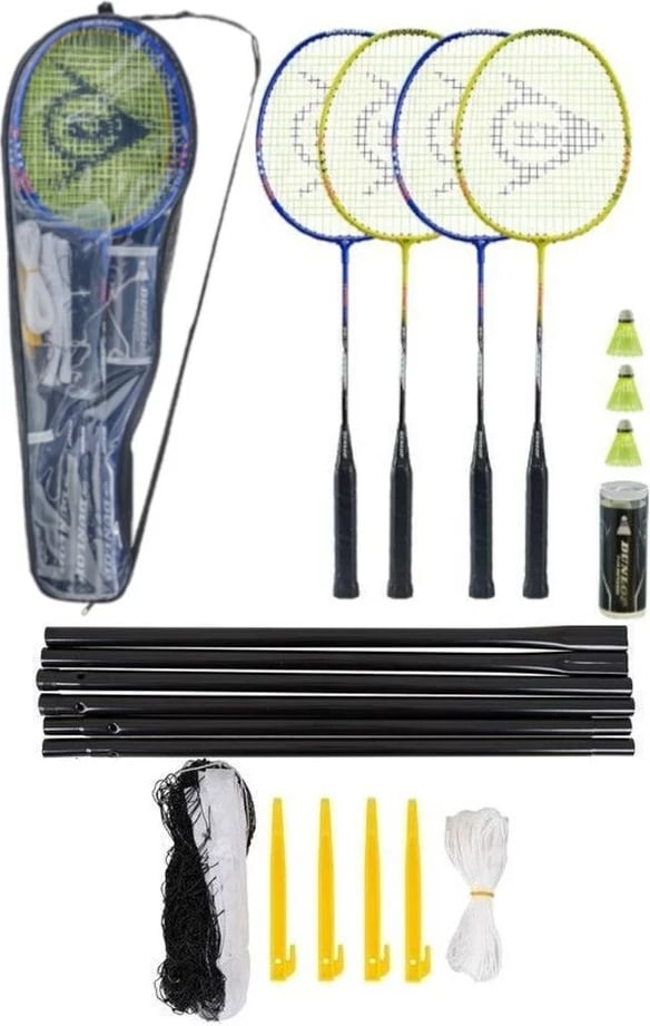 Set badminton Dunlop Nitro 4 me 4 raketa dhe aksesorë
