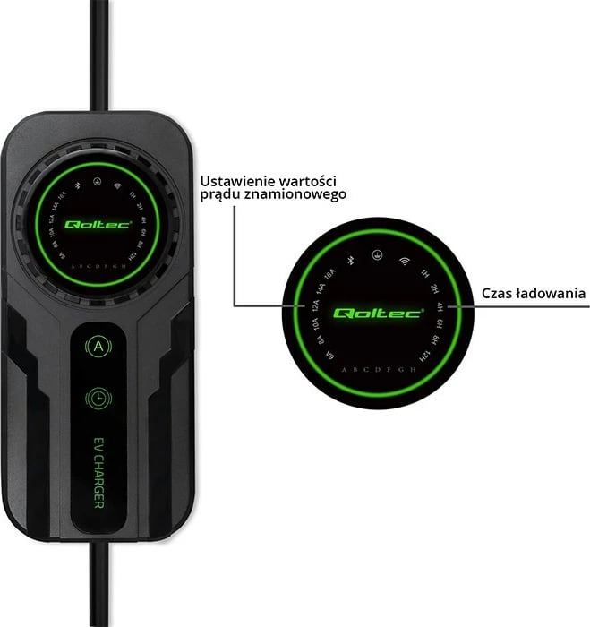 Karikues portativ për vetura elektrike Qoltec 52468, Type 2, 3.5kW, 5m, i zi/gjelbër