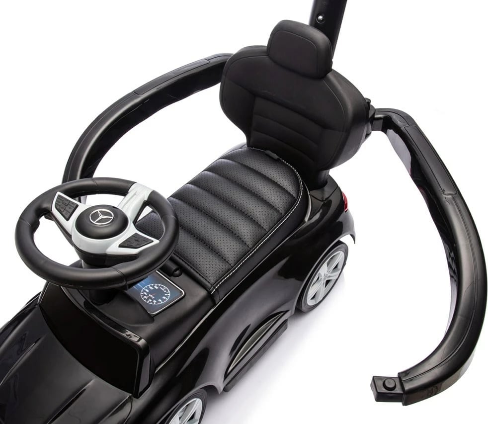 Makinë ride-on me dorezë udhëzuese, Milly Mally, Mercedes C-Class Deluxe, sedilje eko-lëkurë, goma gome, anti-tip, e zezë