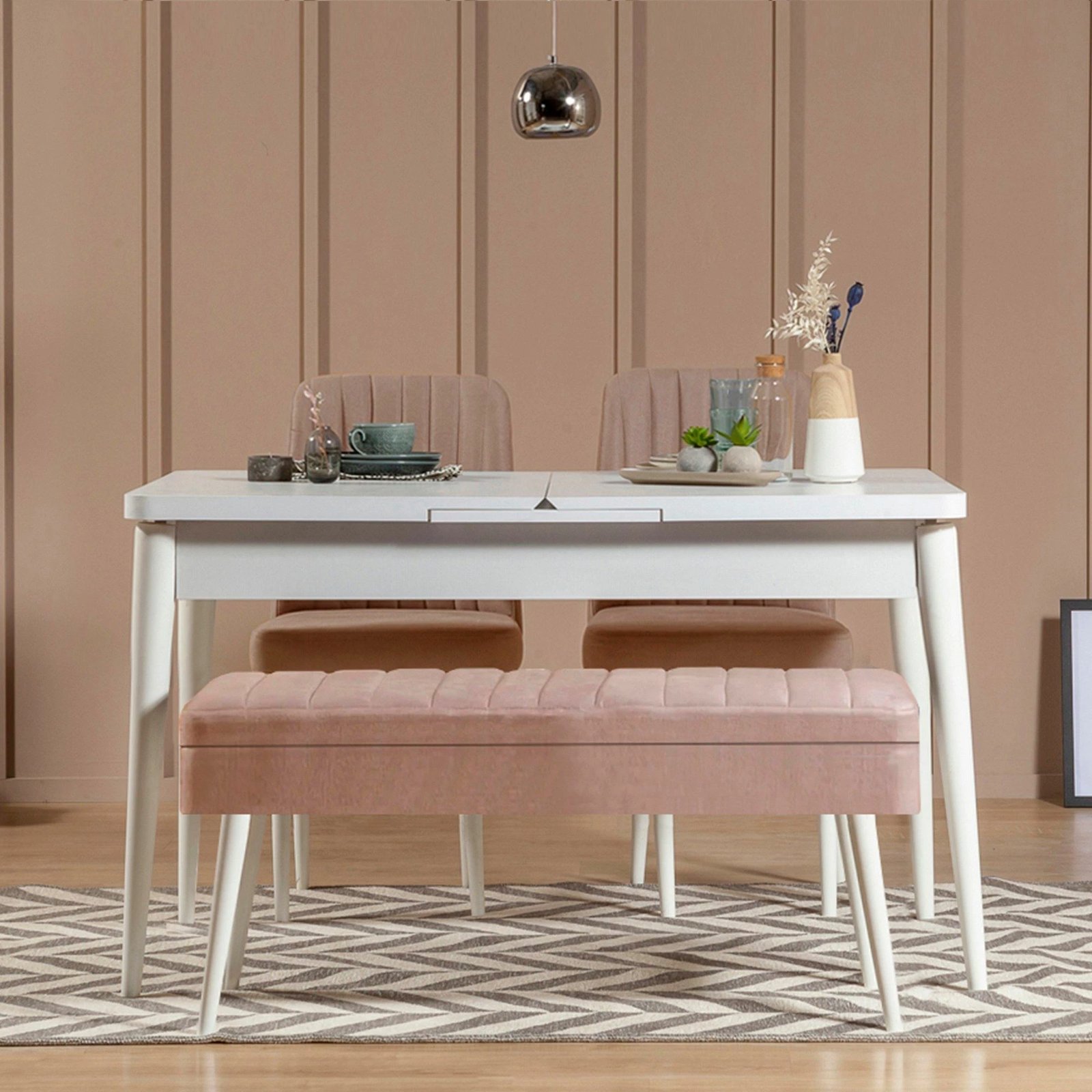 Set tavoline me karrige të zgjatshme për ngrënie (4 copë), Skye Decor, Vina 0900 - 3, e bardhë, stone