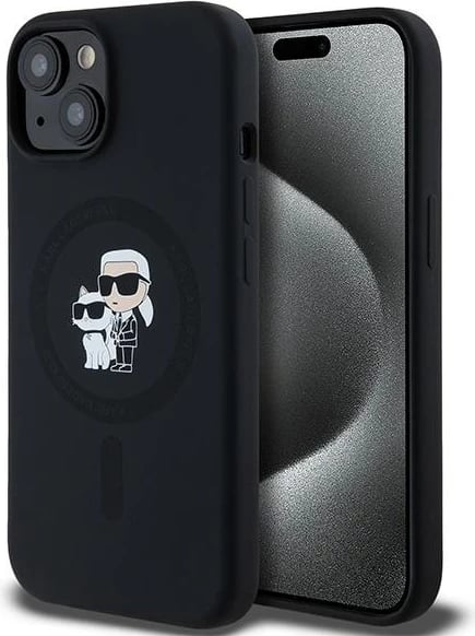 Mbështjellës Karl Lagerfeld Silicone Karl & Choupette MagSafe për iPhone 15/14/13, i zi