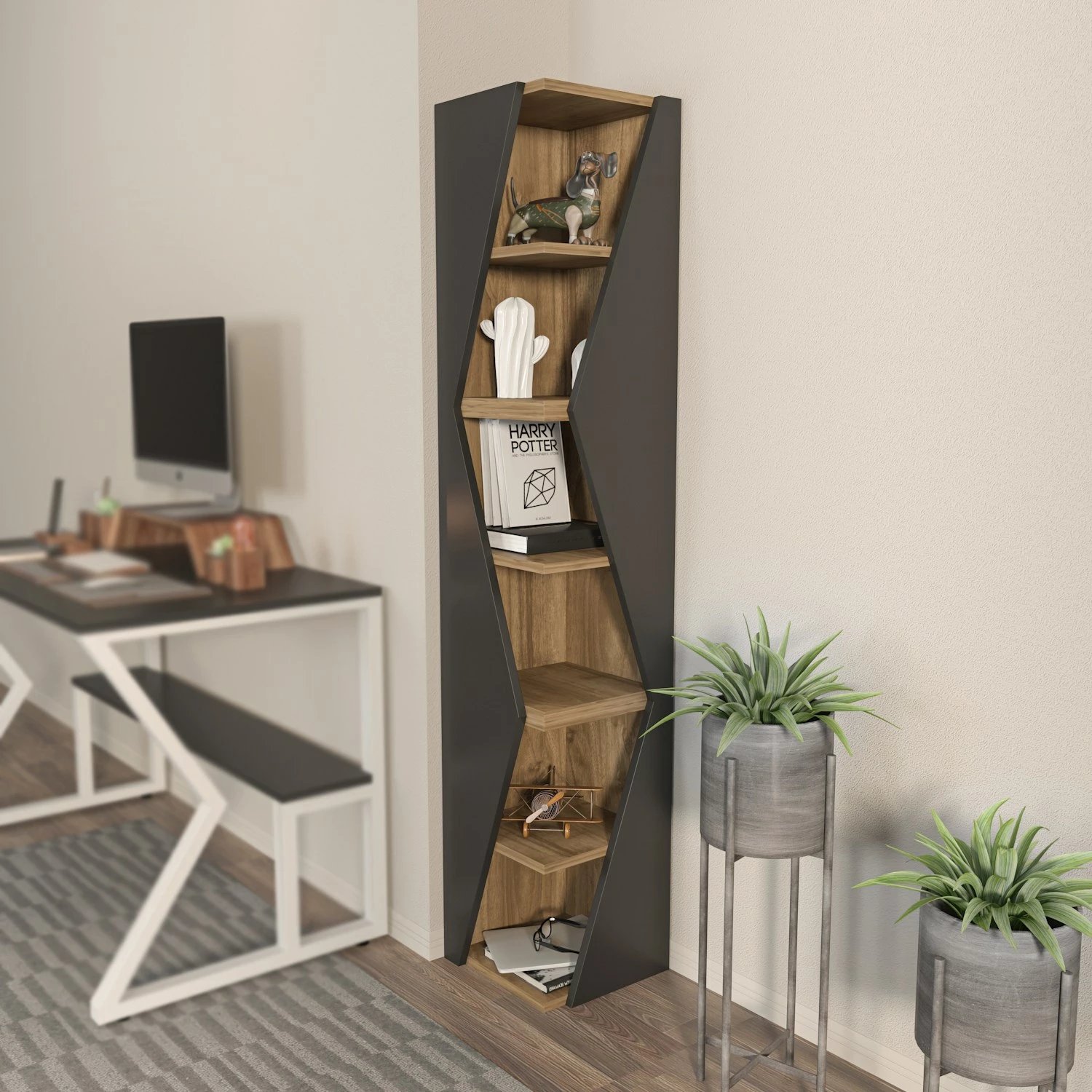 Raft librash Hanah Home, Arrow, ngjyrë e zezë dhe arre