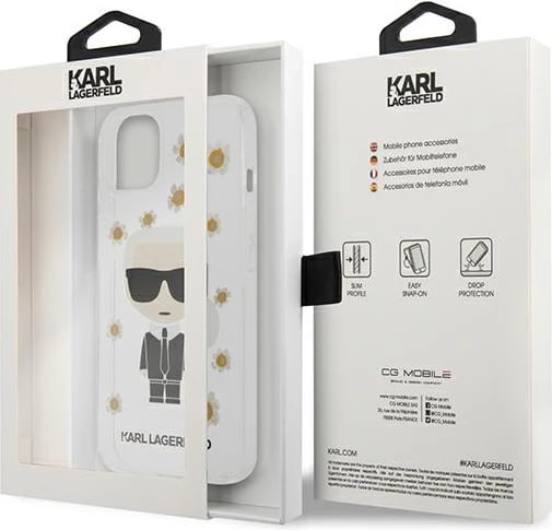Mbështjellës Karl Lagerfeld KLHCP13SHFLT për iPhone 13 mini 5.4", Flower Ikonik Karl, Transparent