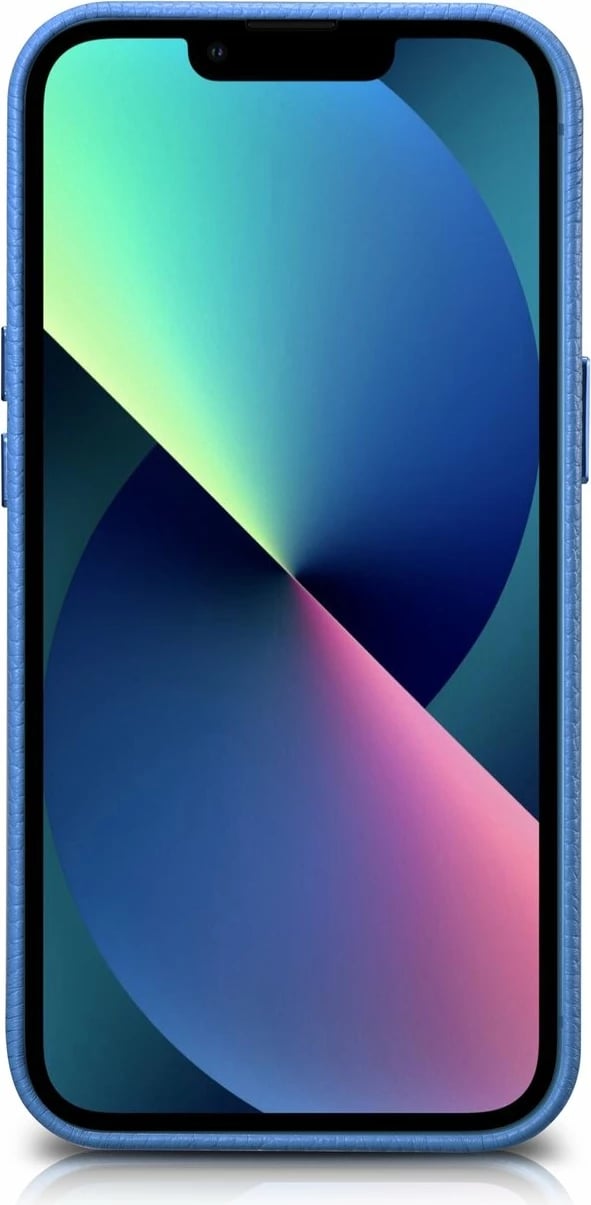 Mbështjellës iCarer Litchi Premium për iPhone 14 Plus, lëkurë natyrale, MagSafe, Kaltër